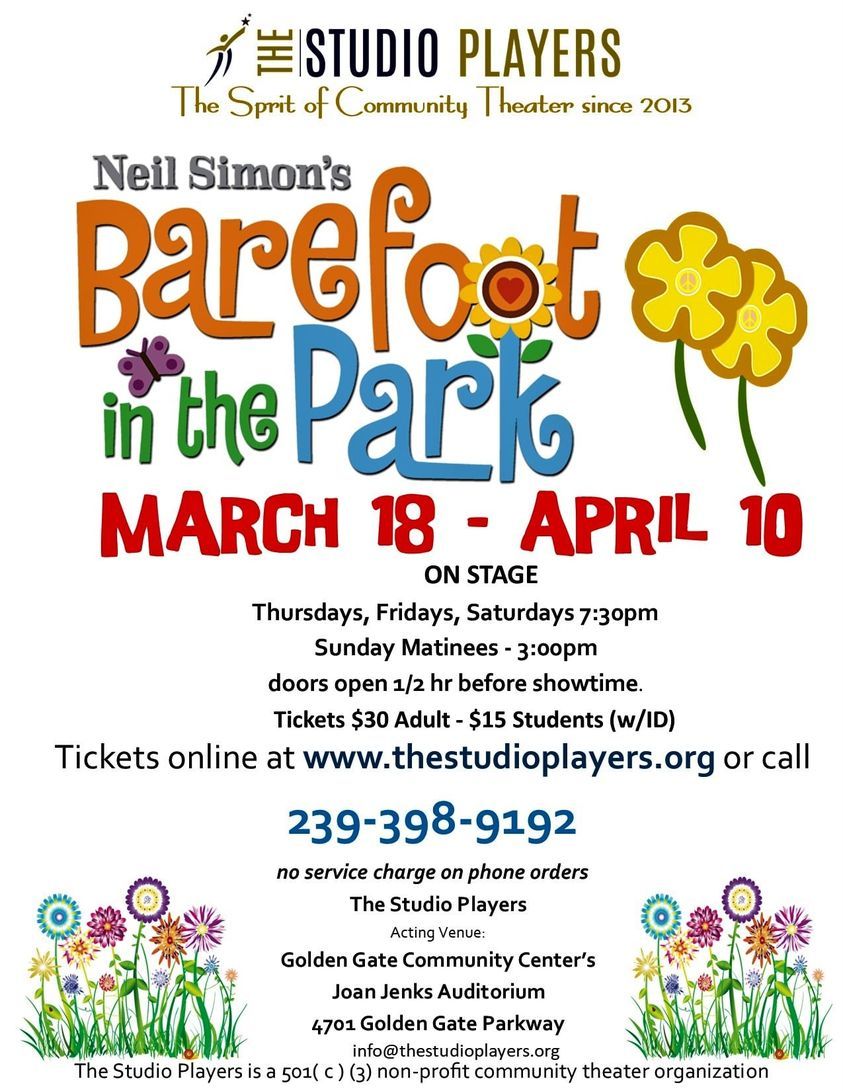 Barefoot In The Park Play Dates Times And Ticket Info ArtSWFL Com   Barefoot Promo 2 